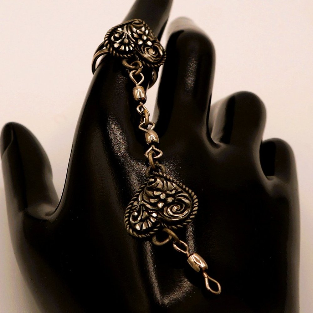 Vintage Floral Heart Slave Sterling Silver Slave Ring Without Bracelet Size 6.75